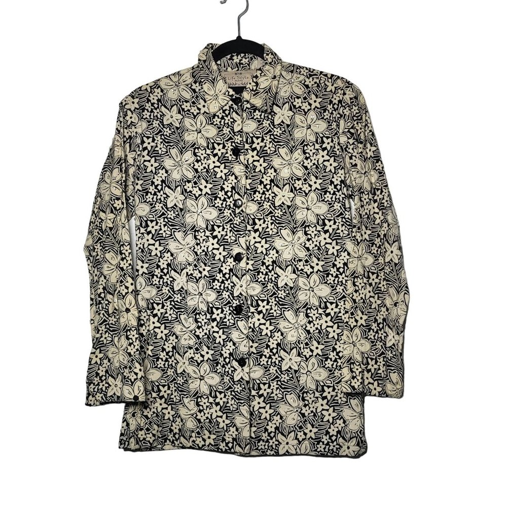 Life Style Women's‎ Floral Embroidered Beaded Button-Down Jacket Size Petite